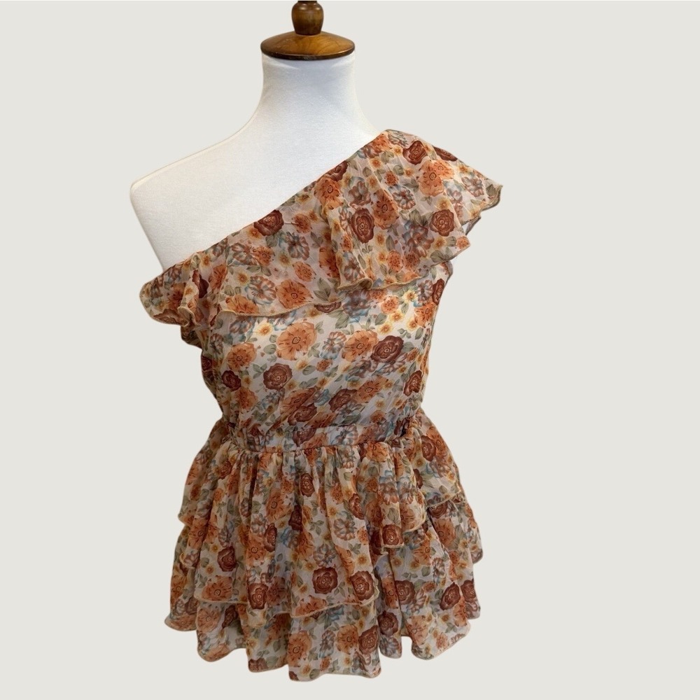 Floral Papaya Brand Women's Size Small Over The Shoulder Top